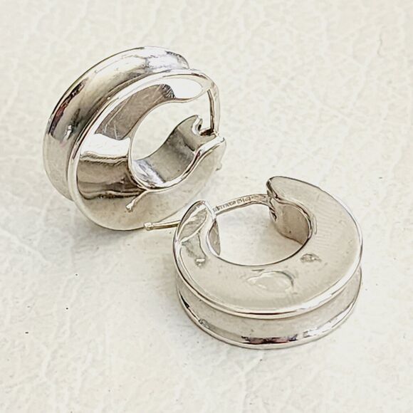 18k White Gold OTC Hoop Hoop Earrings Italy 750 Electroform Modernist 5.39g 6mm - Picture 1 of 13